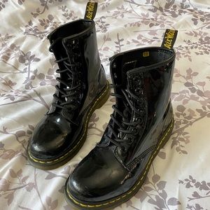 Black Patent Leather Doc Martens Combat Boots
